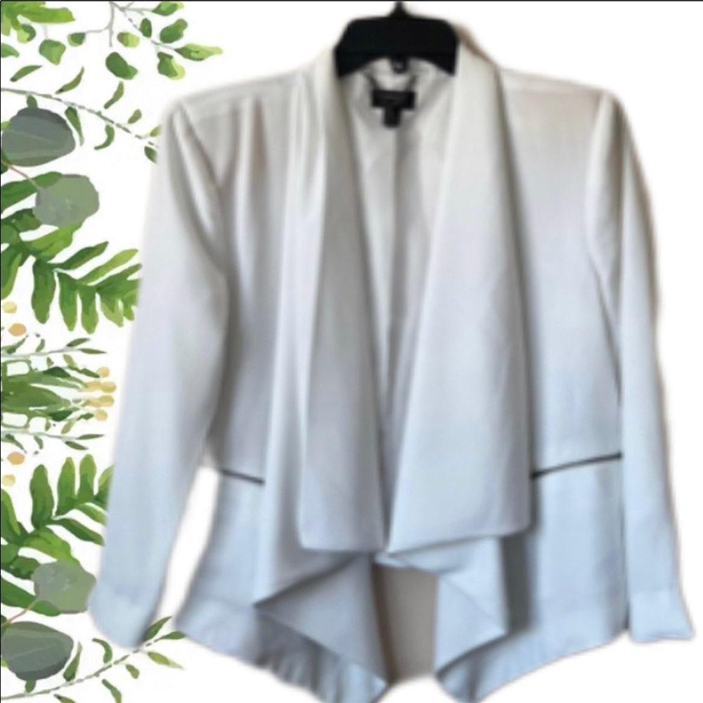 Nicole Miller Open Front Draped Blazer | Draped front blazer| white blazer|